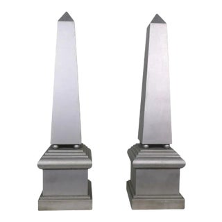 Mid-Century Modern Sleek Large Silver-Finish Industrial Obelisks- a Pair For Sale
