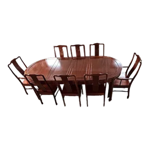 1970s 9 Piece Chinese Rosewood Chinese Longevity Oval Dining Set