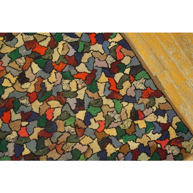 Captivating Colorful With Jewel Tones Antique American Crazy Quilt Pattern Hooked Rug For Sale In New York - Image 6 of 9