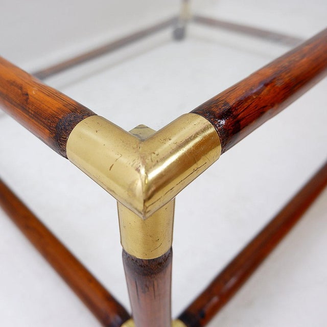 Coffee Table in Bamboo and Brass with Glass Top by Tommaso Barbi, 1960s For Sale - Image 10 of 14