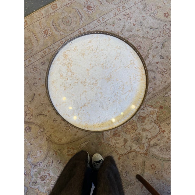 French Antique French Mahogany Round Table With Marble Top and Brass Gallery For Sale - Image 3 of 6