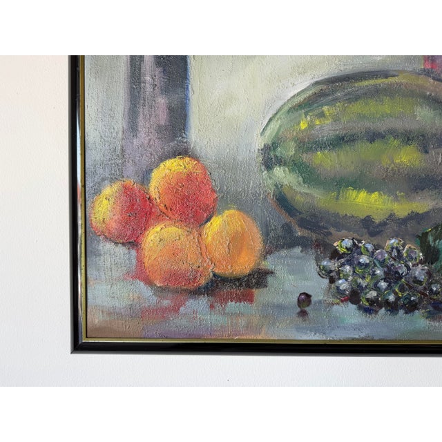 Green 1970s Vintage Gasper Gunhz Modernist Still Life Fruits Oil on Canvas Painting, Framed For Sale - Image 8 of 11