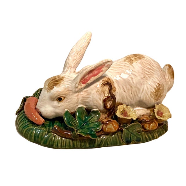 Italian Antique Handmade Majolica Ceramic White Rabbit, Easter Bunny, Centerpiece, Home Decor For Sale - Image 3 of 9