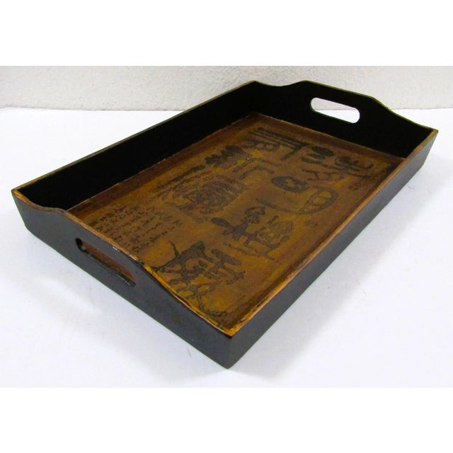 Antique Japanese Kanji Calligraphy Wood Serving Tray Obon With Stamp Signature For Sale In Miami - Image 6 of 11