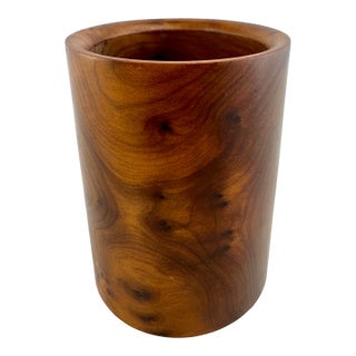 Vintage Turned Burl Wood Pencil & Pen Holder Desk Organizer For Sale