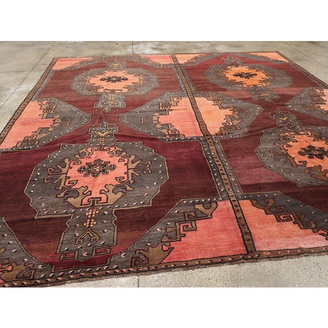 Charcoal Galerie Shabab Collection Mid-20th Century Turkish Anatolian Square Carpet For Sale - Image 8 of 10
