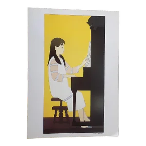 Vintage 20th Century Signed Will Barnet Lithograph "Girl at the Piano"