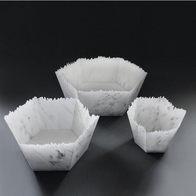 Drap B Hexagonal Decorative Bowl in White Carrara Marble by Bufalini Marmi For Sale - Image 15 of 18