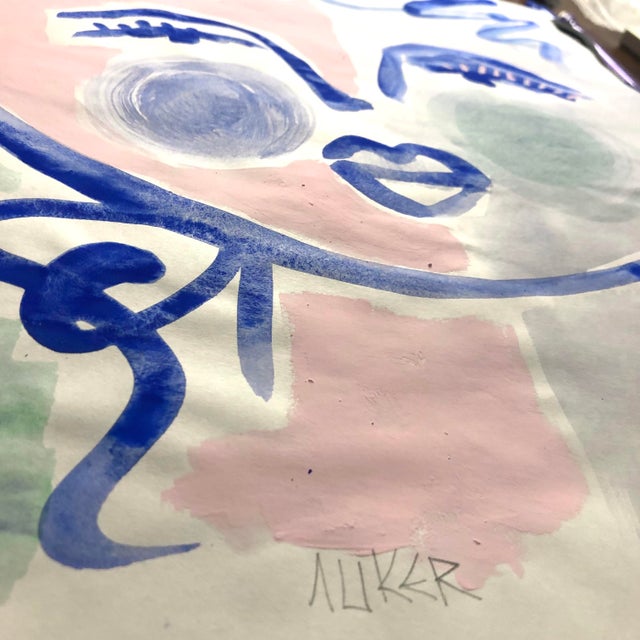 Contemporary Painting on Paper by Cassandra Auker, Face in Pink and Green For Sale - Image 4 of 5