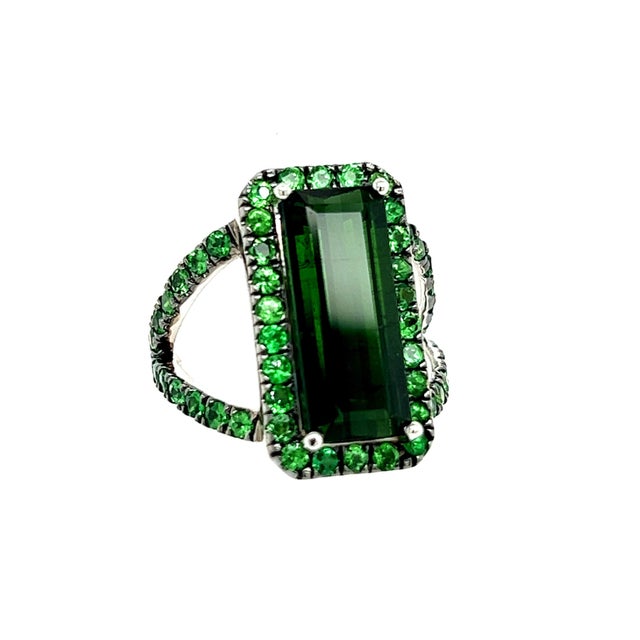 2010s Natural Tourmaline Tsavorite Ring 7 14k Gold 6.77 TCW Certified For Sale - Image 5 of 11