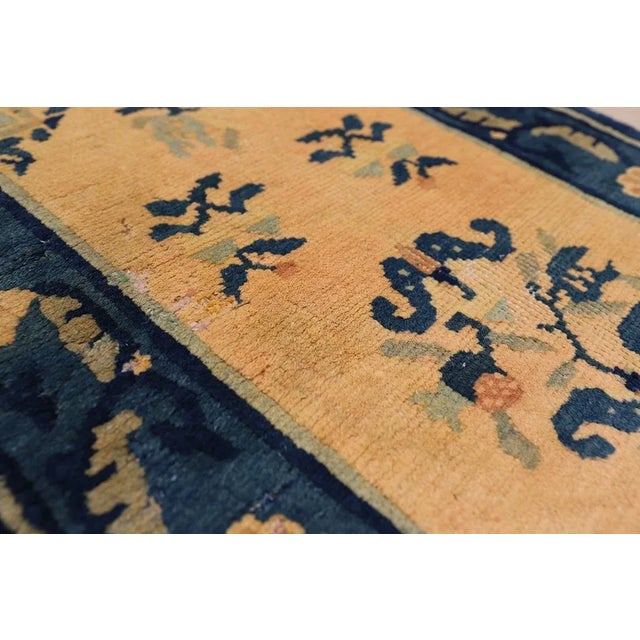 Textile 2'x4' Antique Chinese Peking Rug | Blue & Beige Floral For Sale - Image 7 of 9