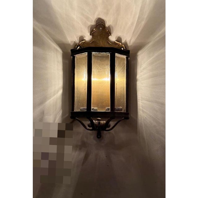 Metal Louis XV Bronze Brass Wall Lanterns in Faceted Glass, Germany, 1970s, Set of 2 For Sale - Image 7 of 18