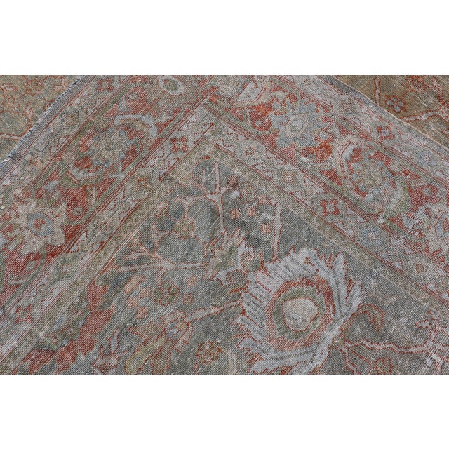 Antique Persian Sultanabad Rug in Light Green, Lt. Blue, Green, Red 8'8 X 12'2 For Sale - Image 9 of 12