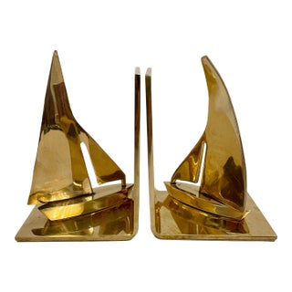 Pair Brass Sailboat Bookends For Sale
