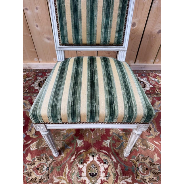 Louis XVI Style Chairs in Painted Wood and Striped Velvet, 1970s, Set of 6 For Sale - Image 6 of 10