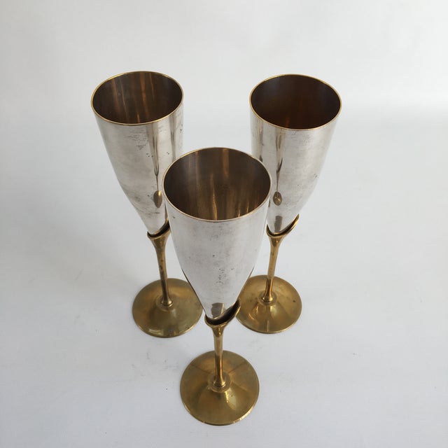 Art Deco Style Brass & Silverplate Champagne Flutes Set of 3 Chairish