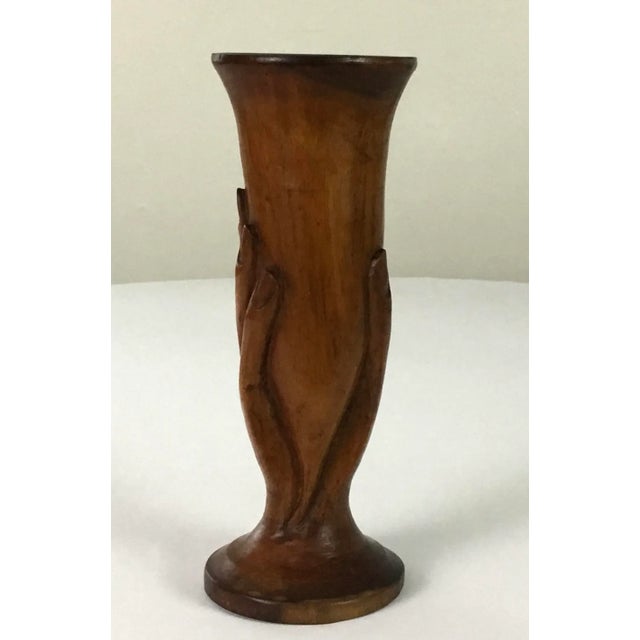 Art Deco 1930s Hand Carved Walnut Vase For Sale - Image 3 of 7