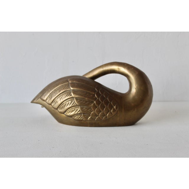 Hollywood Regency 1970s Stylized Brass Swan Sculpture Patina Mid Century Hollywood Regency For Sale - Image 3 of 10