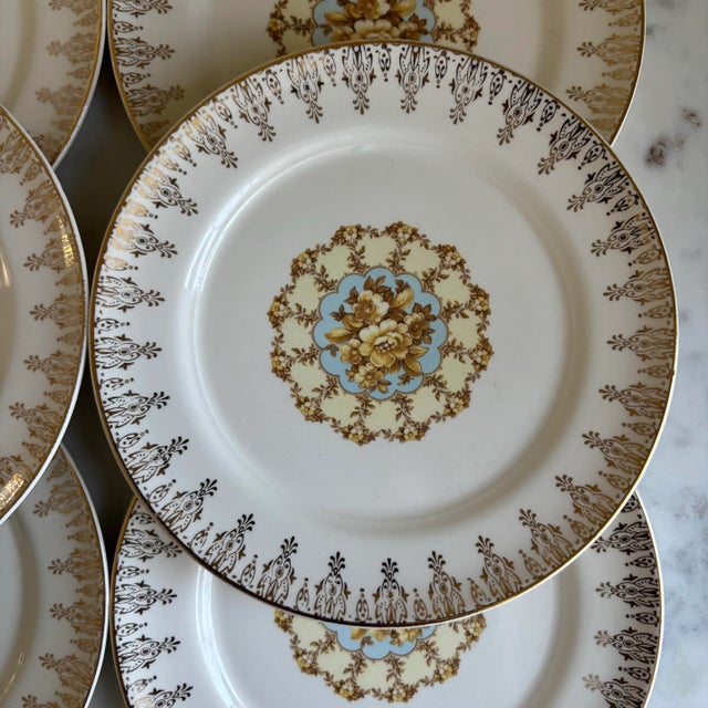 Victorian Mid 20th Century Set of 6: Limoges American 22k Gold Vienna Candlelight Ravenna Dessert Plates For Sale - Image 3 of 7