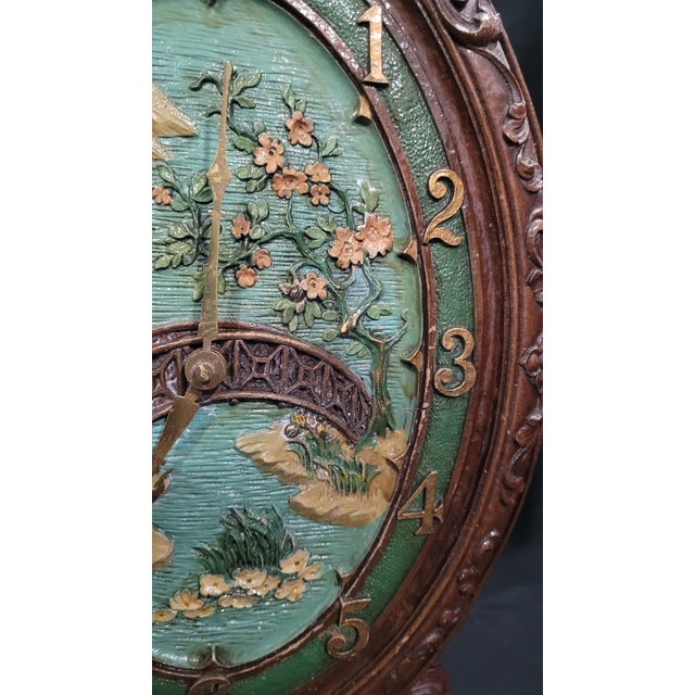 Lux Clock Mfg. Co. - Blossom Time Clock Mantle/Shelf - Syrocowood - Polychrome Art Deco DTD Sept. 10, 1930 Untested For Sale In Tampa - Image 6 of 12