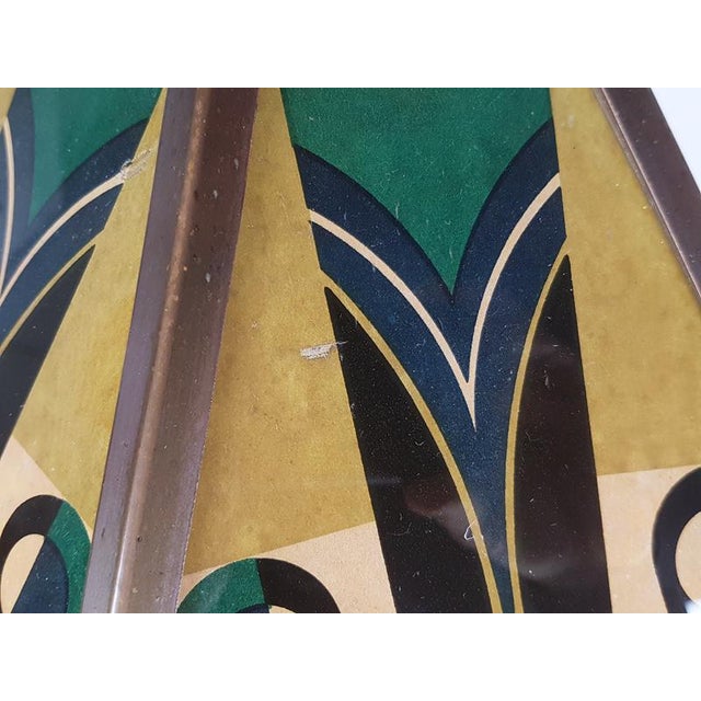 Art Deco Copper & Printed Glass Pendant Lamp attributed to the Amsterdam School, 1920s For Sale - Image 9 of 16