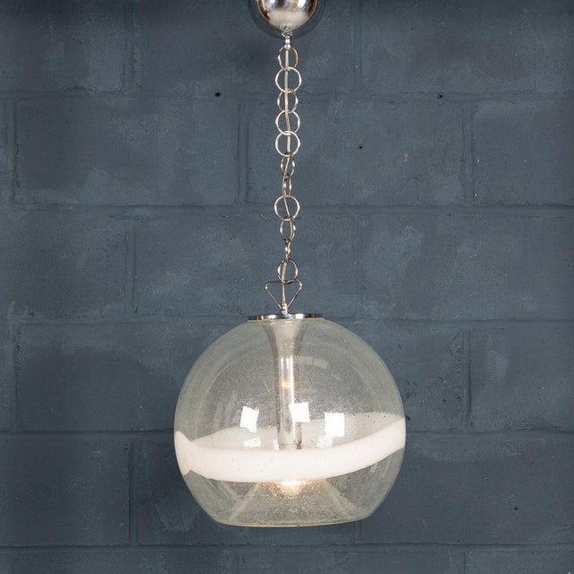 Vintage Italian White and Clear Murano Glass Pendant Lamp, 1970 For Sale - Image 15 of 16