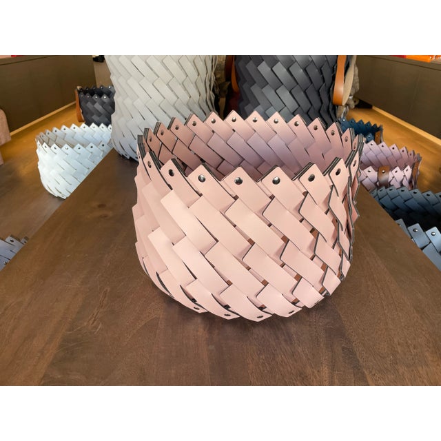 2020s Medium Braided Basket Pink For Sale - Image 5 of 5