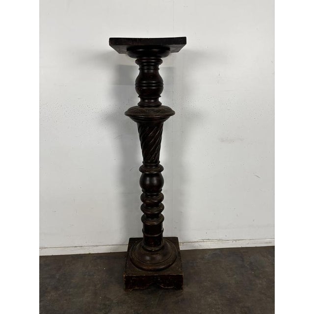 Side Table with Twisted Column in Oak Square Top | Chairish