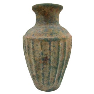 Antique Bo Fajans 1930s Earthenware Vase With Vertical Fluting 8" Tall For Sale