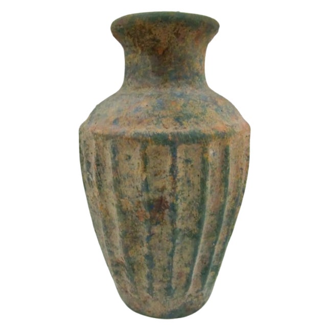 Antique Bo Fajans 1930s Earthenware Vase With Vertical Fluting 8" Tall For Sale