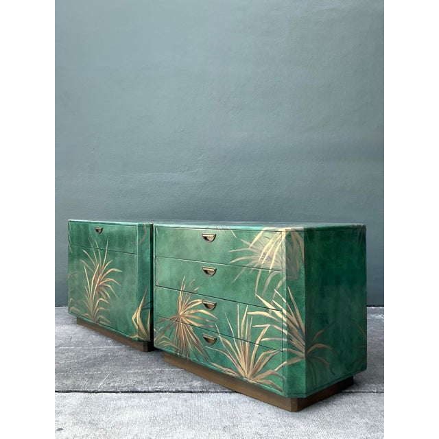 Wood Vintage Boho Hand Painted Palms Dry Bar and Chest - Set of 2 For Sale - Image 7 of 15
