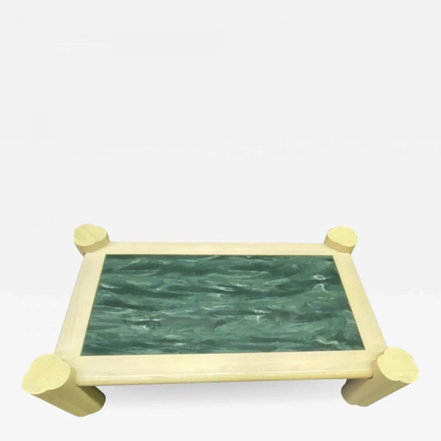 1980s Deco Revival Cerused Oak & Marble Resin Modern Coffee Table by Enrique Garcel For Sale - Image 10 of 10