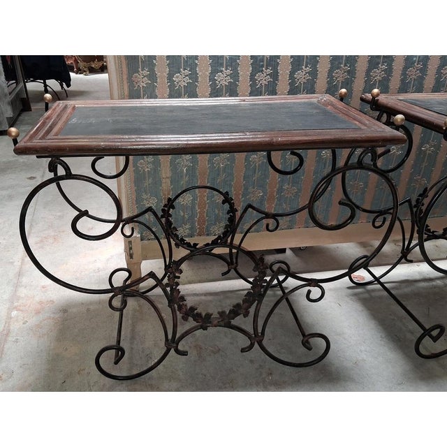 Metal Mid-Century Wrought Iron and Blackened Wood Consoles, 1950s, Set of 2 For Sale - Image 7 of 9