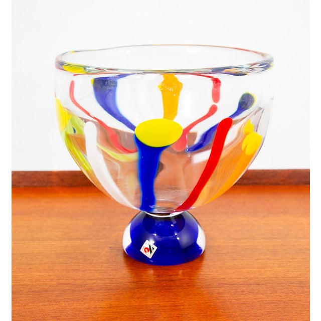 Mid Century Modern Art Glass Bowl Vase Yellow Orange Blue Round Svoboda Karlov For Sale In Sacramento - Image 6 of 12