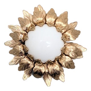 Vintage 1960s Signed Napier Goldtone White Rhinestone Cabochon Flower Brooch For Sale