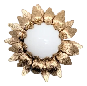 Vintage 1960s Signed Napier Goldtone White Rhinestone Cabochon Flower Brooch