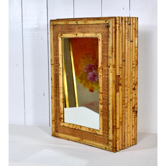 1990s Vintage Bamboo Grasscloth Rattan Wall Cabinet With Mirror For Sale - Image 5 of 10