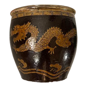 Antique Chinese Glazed Ceramic Dragon Jardiniere Stoneware