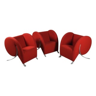 Virgola Red Chairs by Yaacov Kaufmann for Arflex, 1991, Set of 3 For Sale