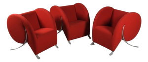 Virgola Red Chairs by Yaacov Kaufmann for Arflex, 1991, Set of 3
