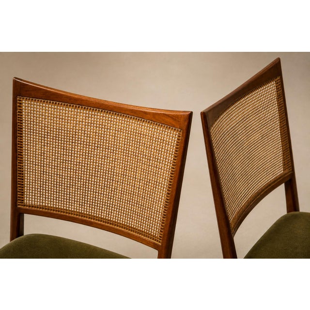 Set of Eight Brazilian Modern Dining Chairs in Caviúna, Cane & Warm Olive Mohair, 1960s For Sale - Image 16 of 18