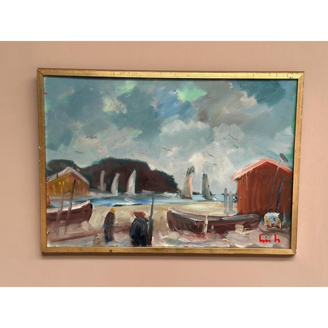 Eric Lo, Coastal Village, 1960s, Oil Painting on Canvas, Framed For Sale - Image 9 of 18