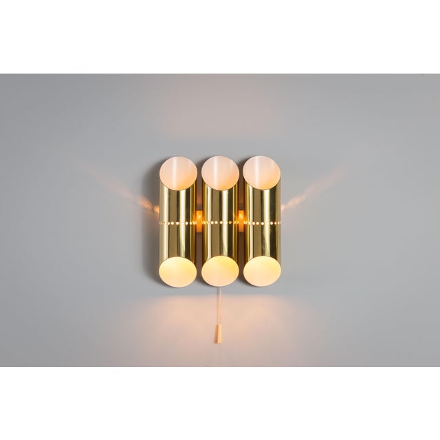 Triple Cylindrical Wall Lamps in Brass with Perforated Shades, 1970s, Set of 2 For Sale - Image 9 of 14