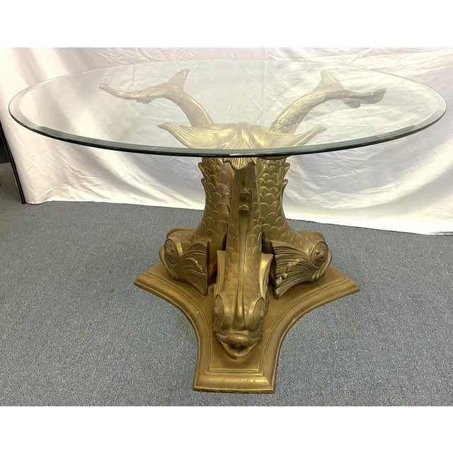 1960's Italian Hollywood Regency Brass Koi Fish Dining Table With Beveled Glass Top For Sale In West Palm - Image 6 of 15