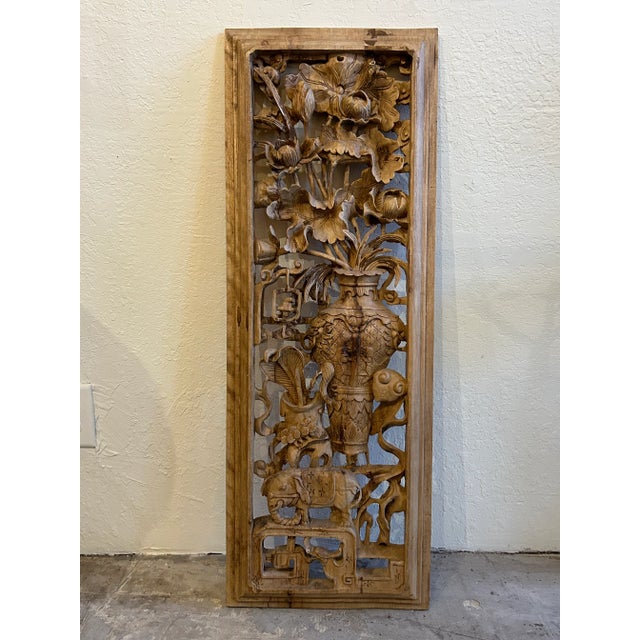 Wood Pair of Vintage Asian Carved Wood Panels For Sale - Image 7 of 9