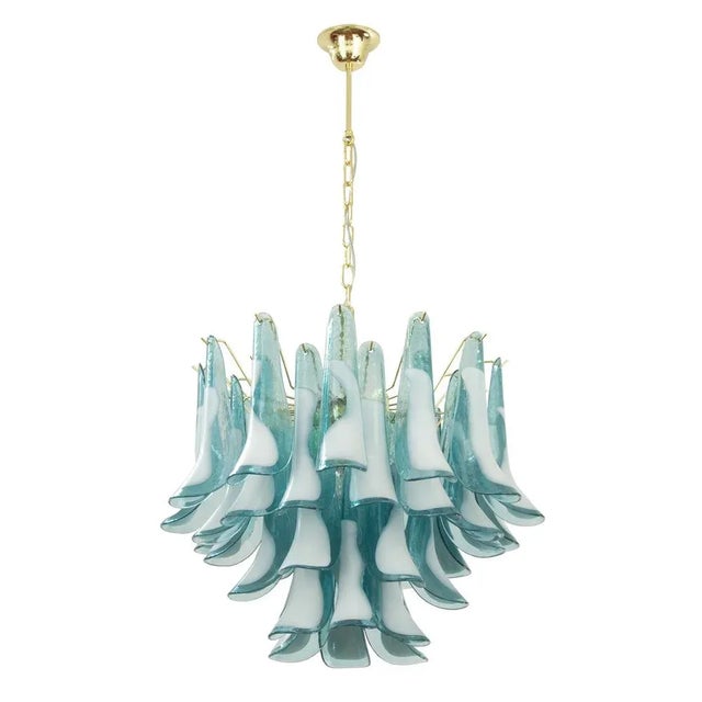 Murano Glass Blue and White Color Petal Suspension Lam, Italy, 1990s For Sale - Image 12 of 12