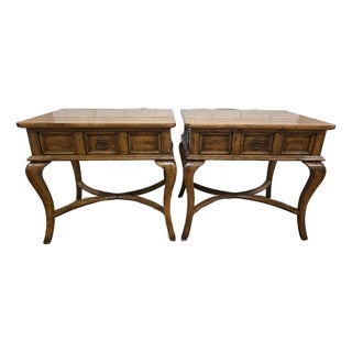 Pair of French Country Solid Plank Side Tables W/Drawer For Sale