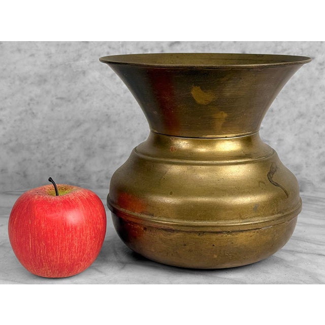 Vintage English Traditional Brass Tobacco Spittoon, c. Mid 20th Century - Original Solid Brass Porch Spittoon - Marked...