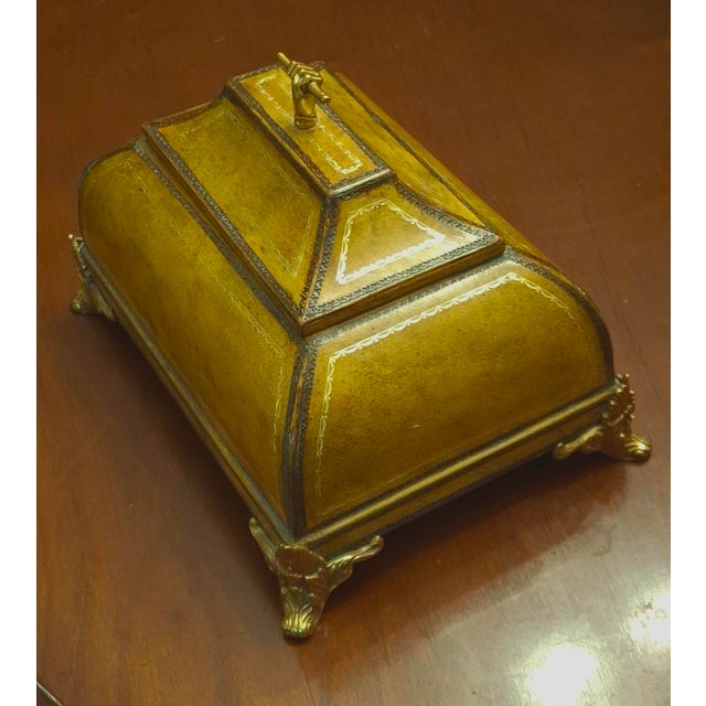 1980s Maitland Smith Tooled Leather and Brass Mounts Decorative Box For Sale In Washington DC - Image 6 of 10