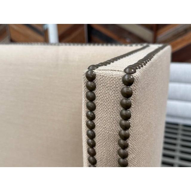Textile California King Size Restoration Hardware Wingback Bed Frame For Sale - Image 7 of 12